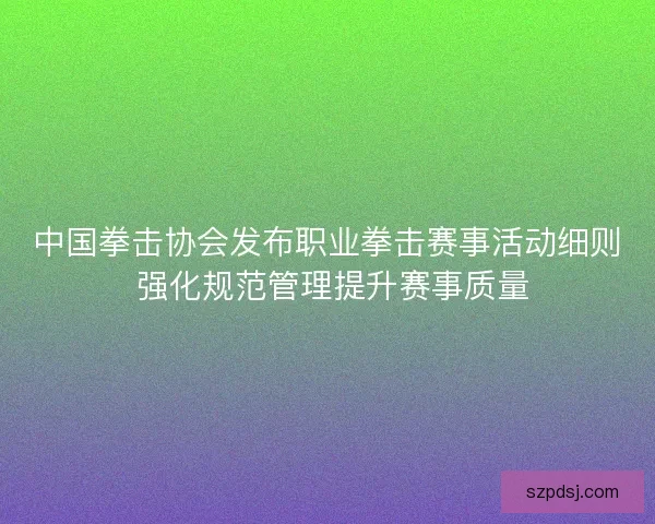中国拳击协会发布职业拳击赛事活动细则 强化规范管理提升赛事质量
